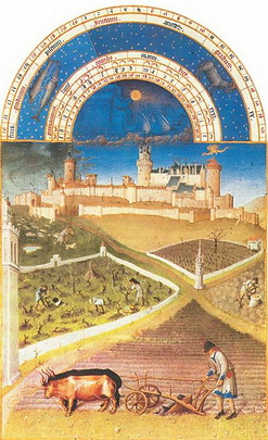 П. де Лимбург. «Месяц март», XV в., из «Роскошного часослова герцога Беррийского»